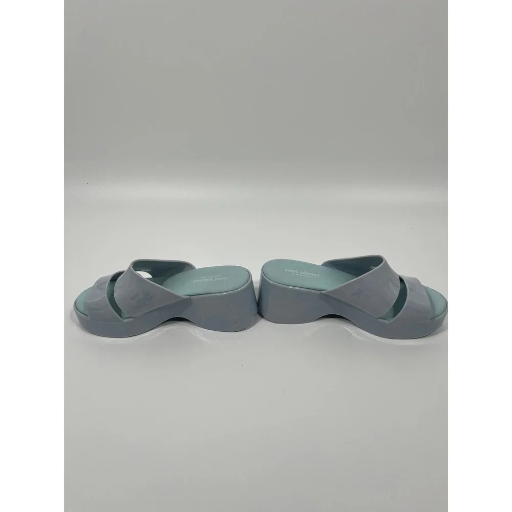 Y2K Womens Platform‎ Wedge Sandals 8 Blue Chunky Euro Summer Resort Going Out